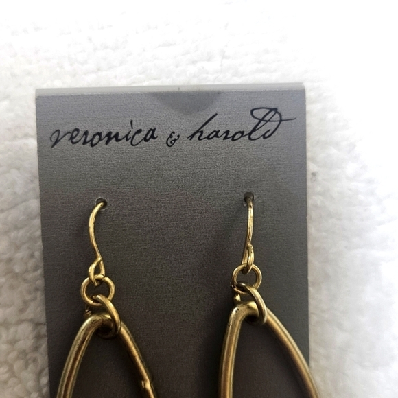 Veronica & Harold Pretty Etched Gold Long Hoop Dangle Earrings - Picture 3 of 4